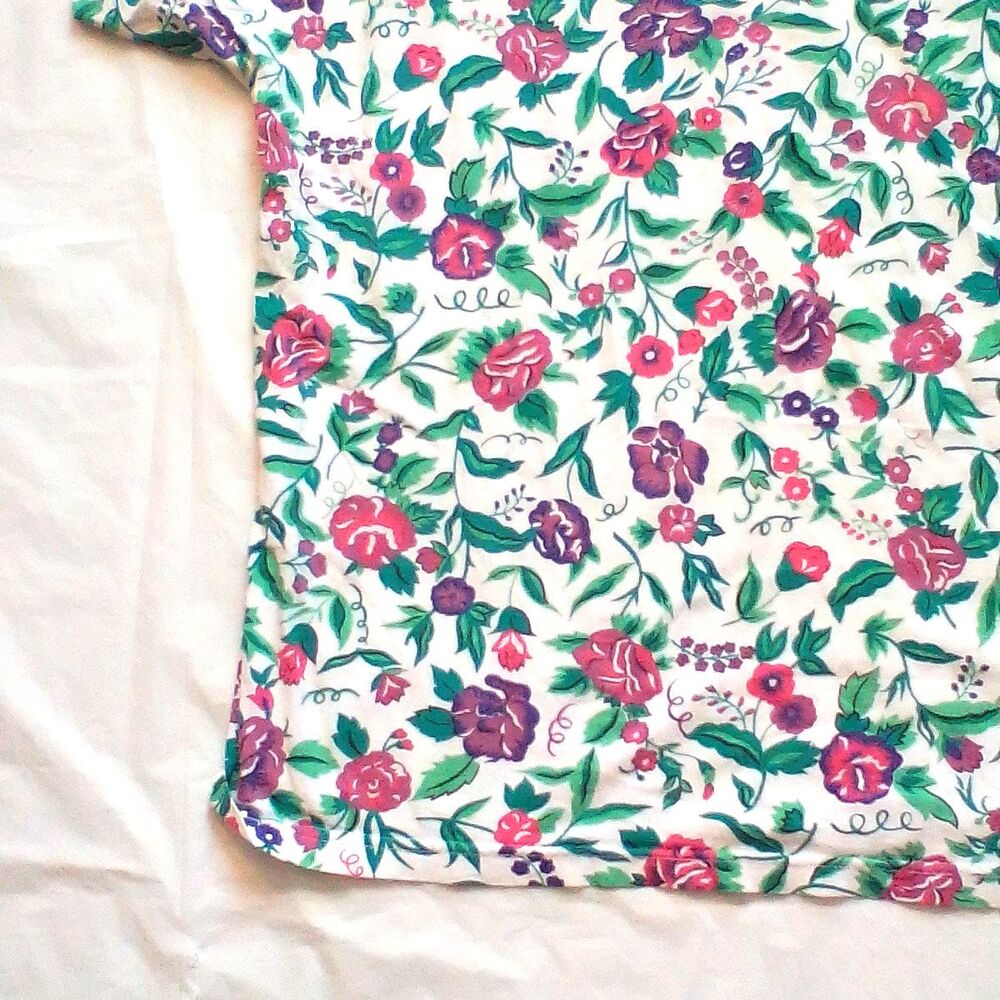 iLIO Women’s Large In Place Floral Print T-Shirt Short Sleeve Shoulder Pads - Picture 5 of 14